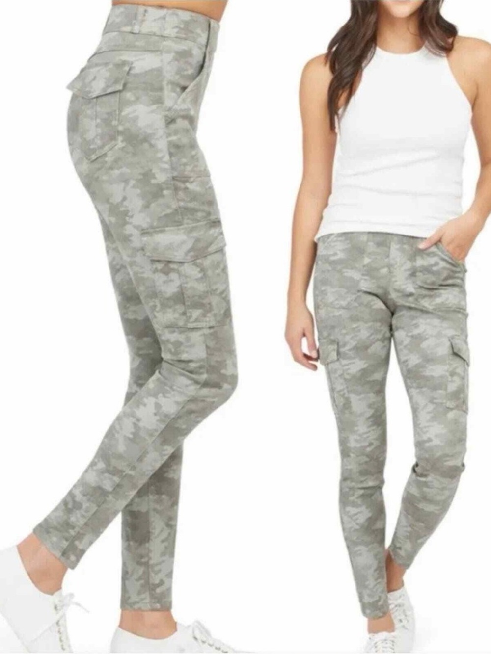 Spanx Stretch Twill Ankle Cargo Pants in Stone Wash Camo XS Tall NWT